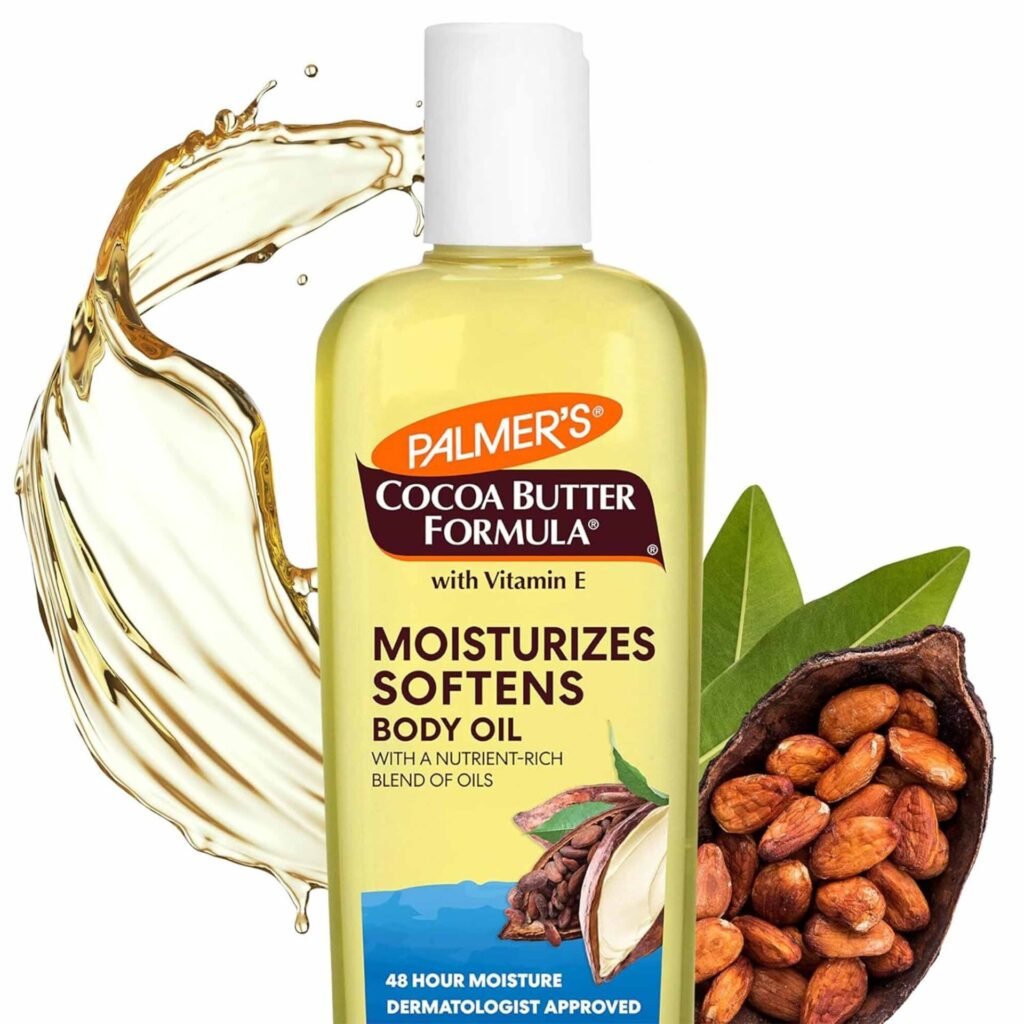 palmer's cocoa butter moisturizing body oil with vitamin e, radiant looking glow and skin hydration, instant absorption, bath, body and shower, 8.5 ounces