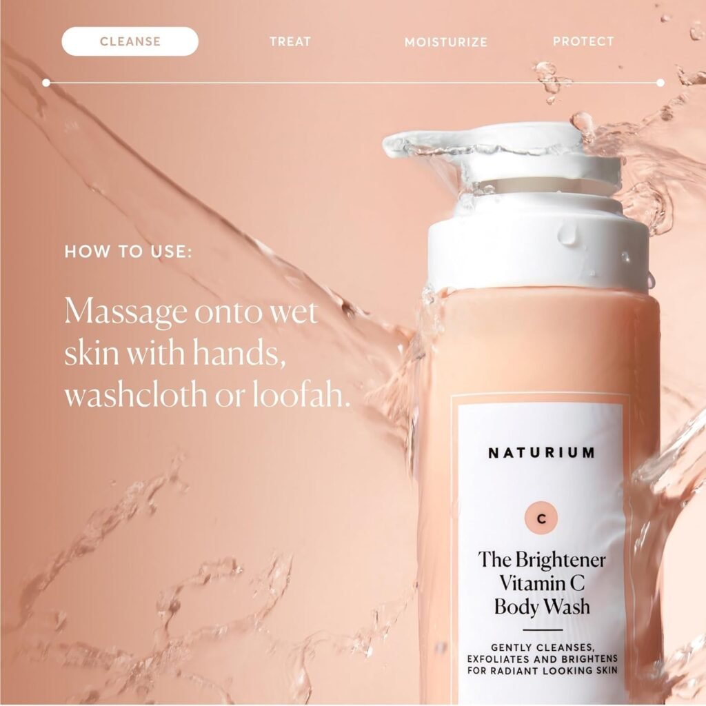 naturium the brightener vitamin c body wash, gentle cleanser for smoother looking skin, removes dirt, oil & other impurities, 16.9 oz