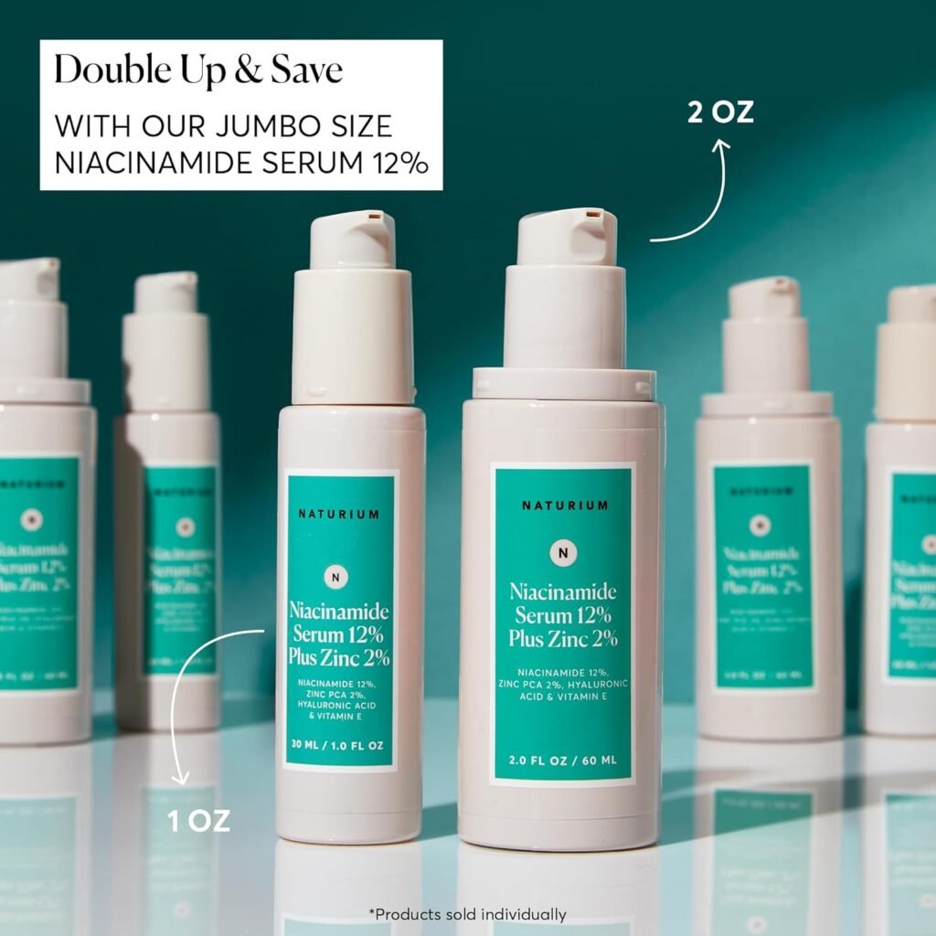 naturium niacinamide face serum 12% plus zinc 2%, anti aging, pore minimizer & dark spot corrector with hyaluronic acid & vitamin e, vegan & cruelty free, 1 oz