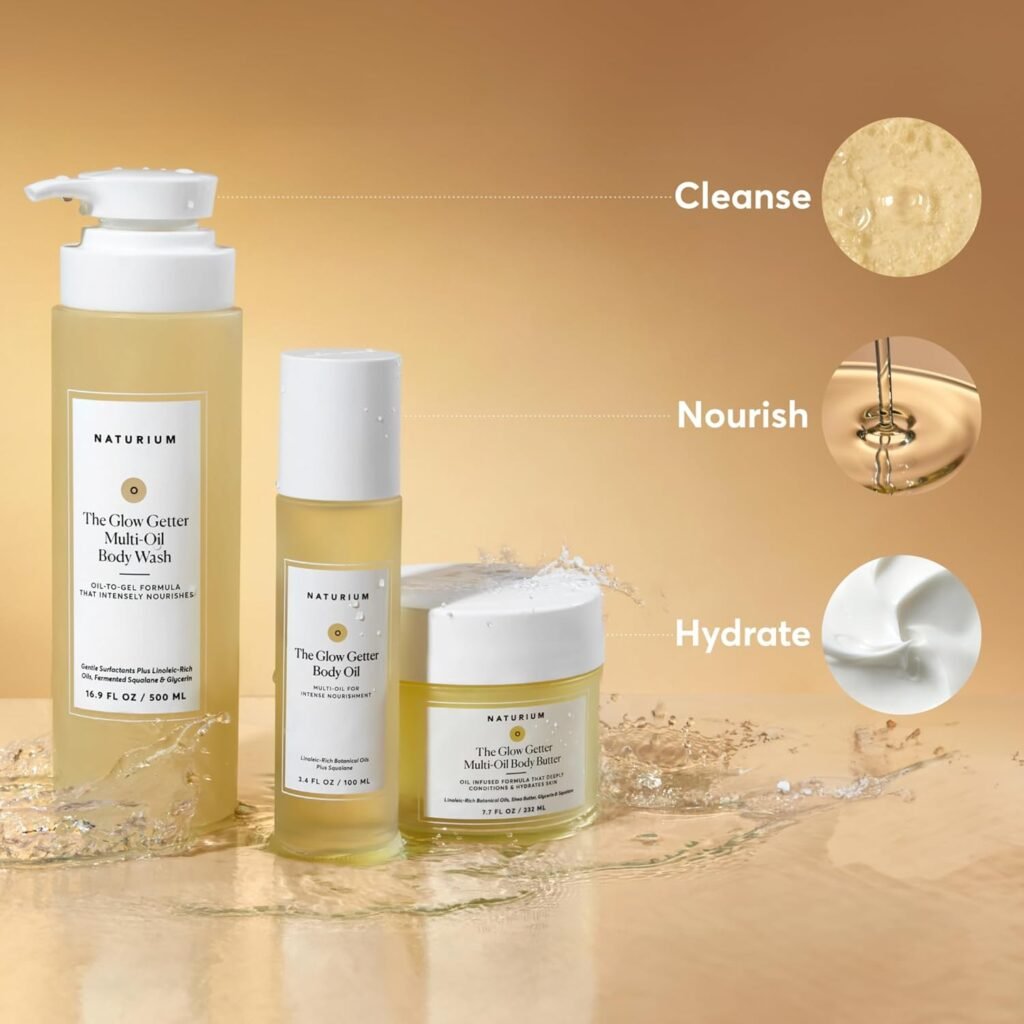 naturium the glow getter body oil, multi oil for intense nourishment, hydrating & moisturizing formula, vegan & cruelty free, 3.4 oz