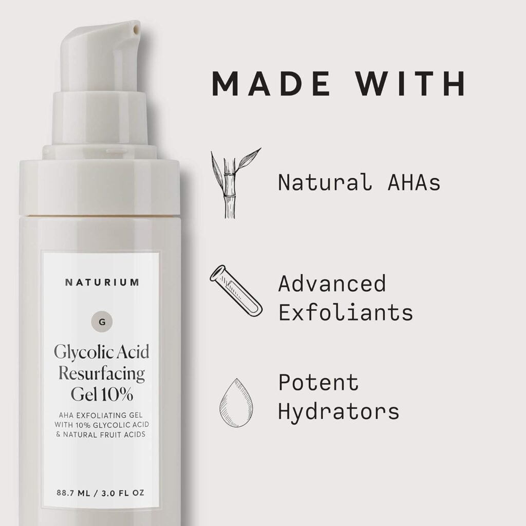 naturium glycolic acid resurfacing gel 10%, aha exfoliating gel with natural fruit acids, 3.0 oz
